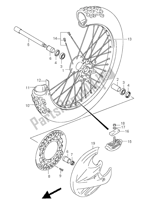 All parts for the Front Wheel of the Suzuki RM 250 2003