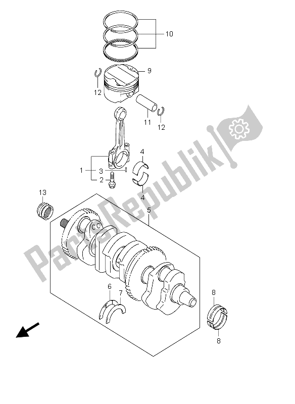 All parts for the Crankshaft of the Suzuki GSX 1300R Hayabusa 2005