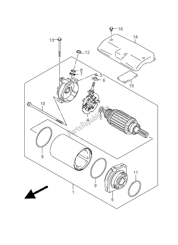 All parts for the Starting Motor of the Suzuki VZ 800Z Intruder 2007