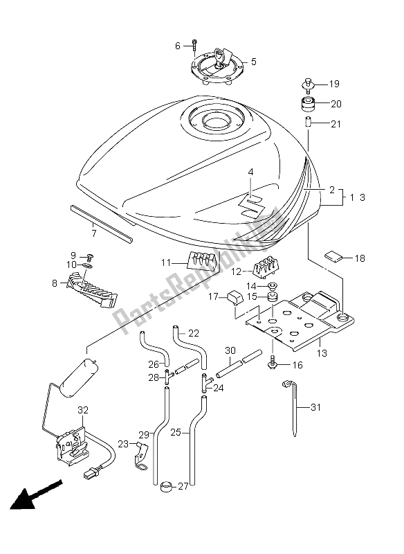 All parts for the Fuel Tank of the Suzuki GSX 650F 2008