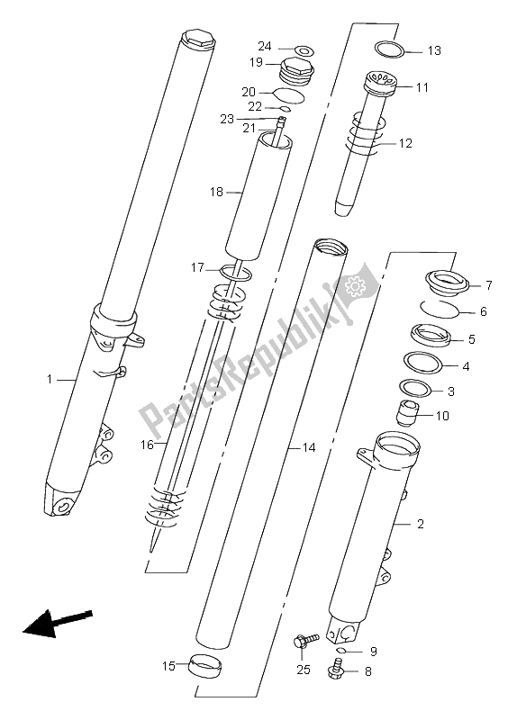 All parts for the Front Damper of the Suzuki GSX 600F 2001