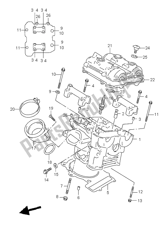 All parts for the Rear Cylinder Head of the Suzuki TL 1000R 1998