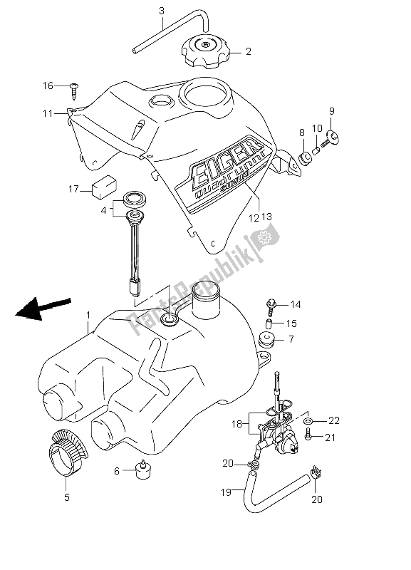 All parts for the Fuel Tank of the Suzuki LT A 400F Eiger 4X4 2002