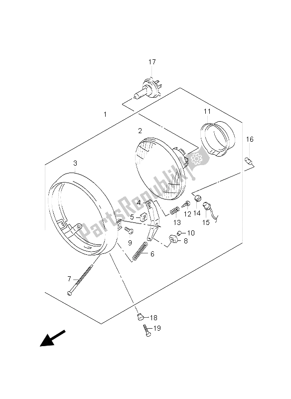 All parts for the Headlamp of the Suzuki GZ 250 Marauder 2005