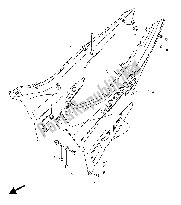 Alle onderdelen voor de Frame Afdekking van de Suzuki GSX 600 FUU2 1990