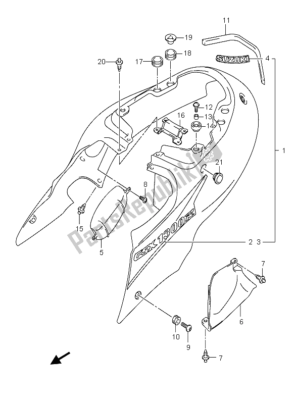 All parts for the Frame Cover of the Suzuki GSX 1300R Hayabusa 2005