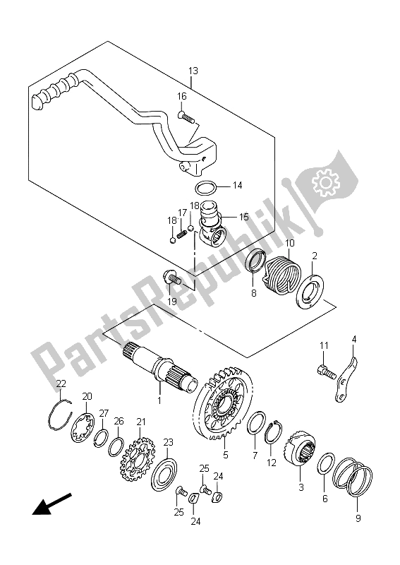 All parts for the Kick Starter of the Suzuki RM Z 450 2015