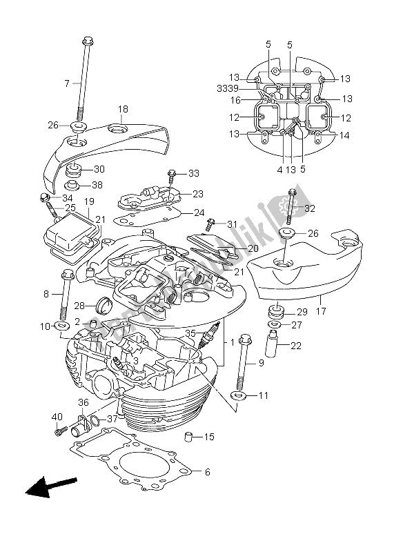 All parts for the Cylinder Head (rear) of the Suzuki VL 800C Volusia 2008