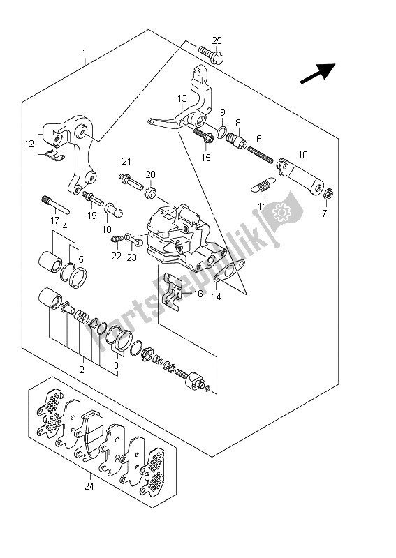 All parts for the Rear Caliper (an400a E24) of the Suzuki Burgman AN 400 AZA 2011