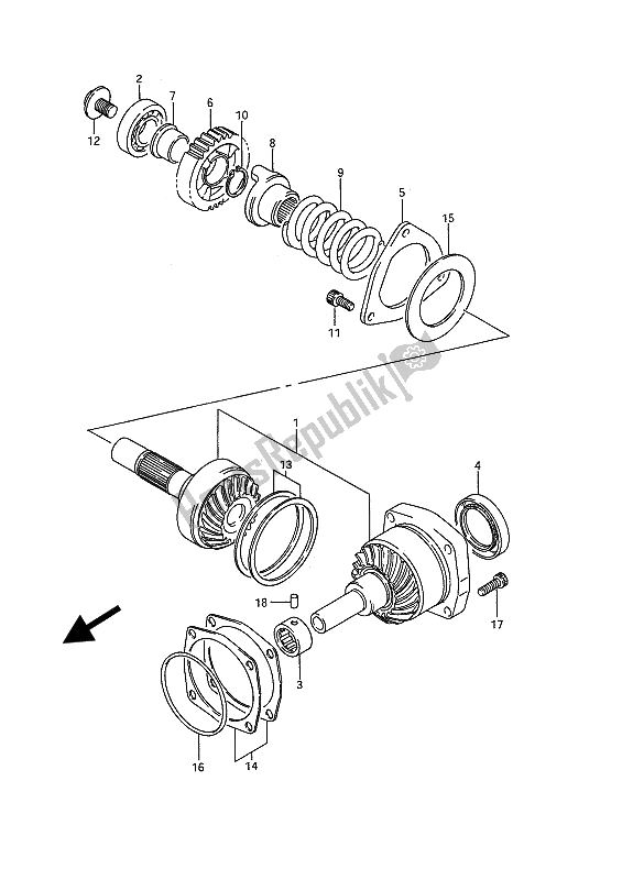 All parts for the Secondary Drive Gear of the Suzuki VS 1400 GLP Intruder 1989