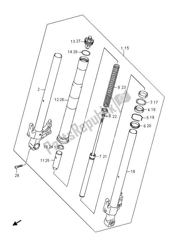 All parts for the Front Fork Damper of the Suzuki GSR 750A 2014