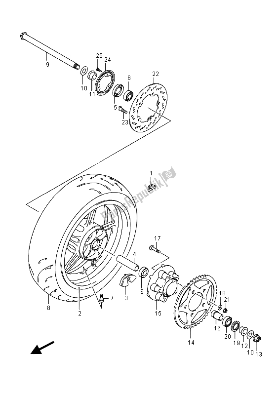 Alle onderdelen voor de Achterwiel (sfv650a) van de Suzuki SFV 650A Gladius 2015