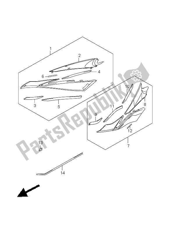 Todas las partes para Cubierta Lateral Del Marco de Suzuki GSX R 750 2009