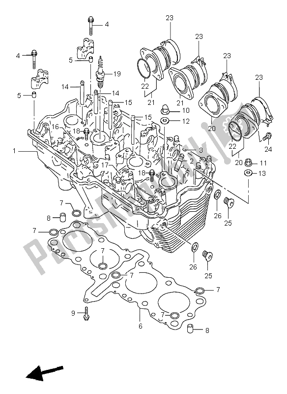 All parts for the Cylinder Head of the Suzuki GSF 600N Bandit 1996