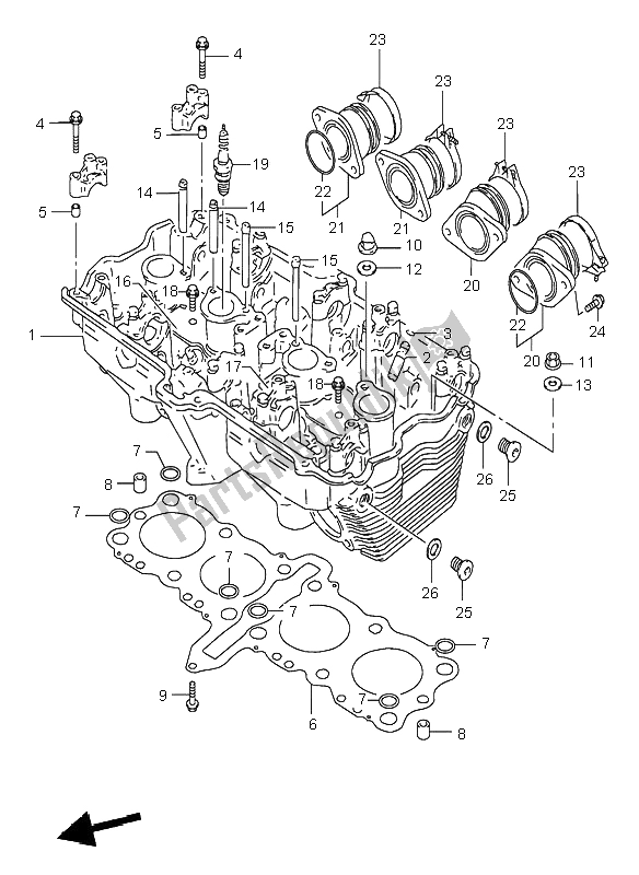 All parts for the Cylinder Head of the Suzuki GSF 600N Bandit 1996