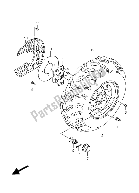 All parts for the Front Wheel of the Suzuki LT A 400F Kingquad 4X4 2009