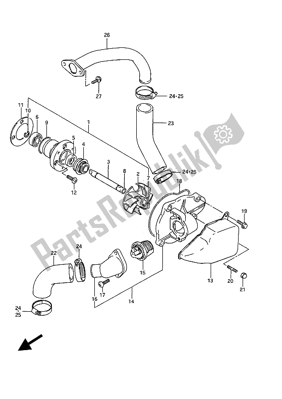 All parts for the Water Pump of the Suzuki VS 750 Glfp Intruder 1986