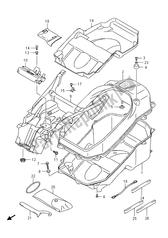 All parts for the Helmet Box of the Suzuki AN 650Z Burgman Executive 2014