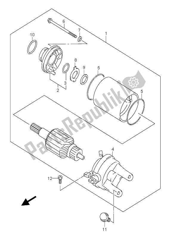 All parts for the Starting Motor of the Suzuki Burgman AN 400S 2005