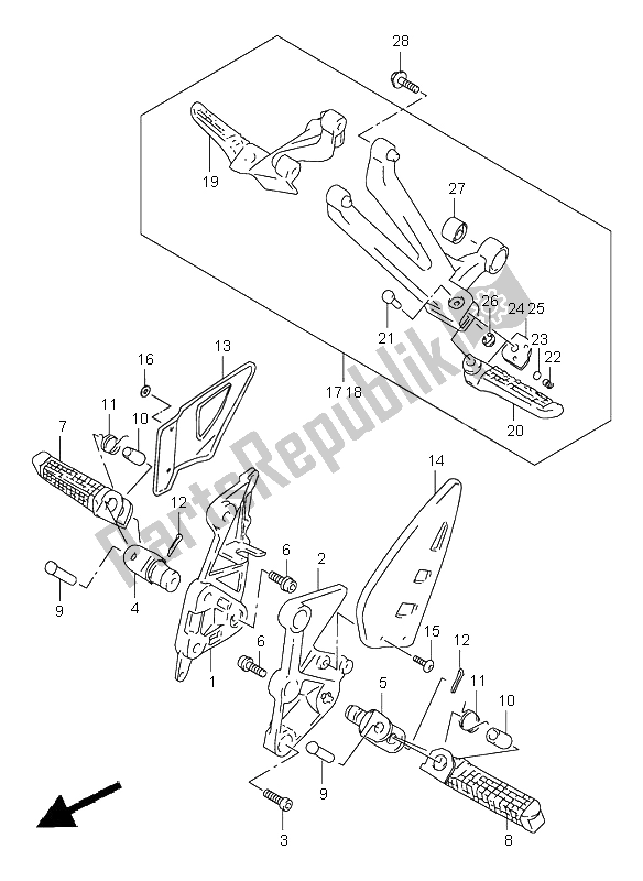 All parts for the Footrest of the Suzuki TL 1000S 1999