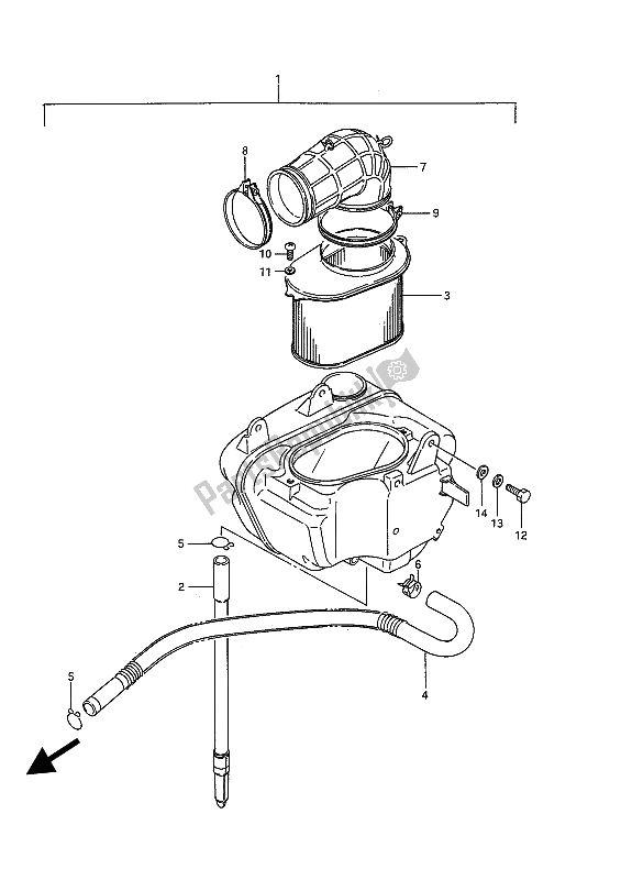 All parts for the Air Cleaner (rear) of the Suzuki VS 750 Glfpefep Intruder 1987