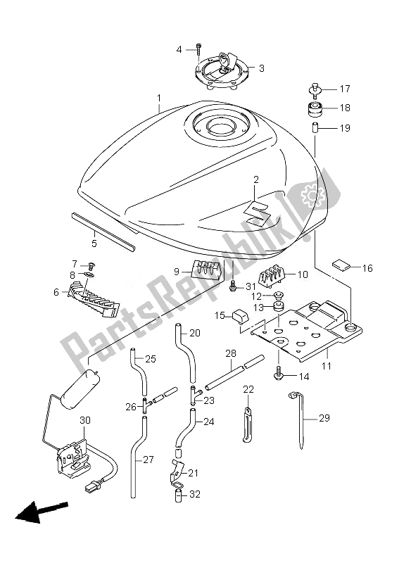 All parts for the Fuel Tank of the Suzuki GSF 650 Nsnasa Bandit 2007