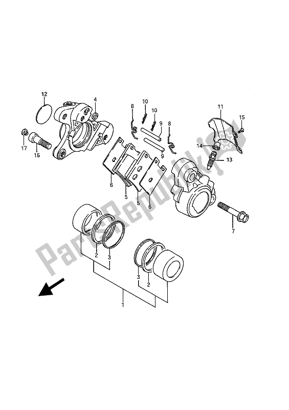 All parts for the Front Caliper of the Suzuki VS 1400 GLP Intruder 1989