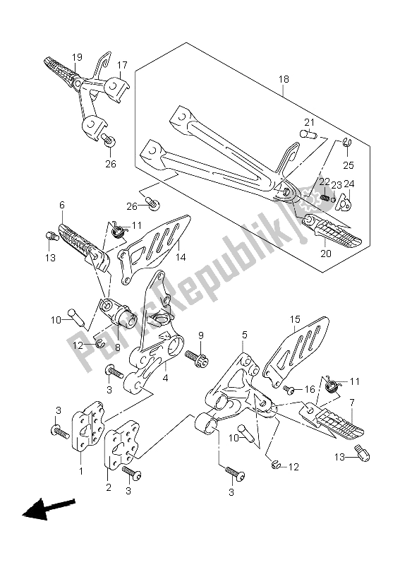 Toutes les pièces pour le Repose Pieds du Suzuki GSX R 600 2006