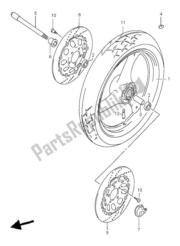 All parts for the Front Wheel of the Suzuki GSF 600S Bandit 1996