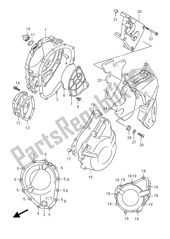 All parts for the Crankcase Cover of the Suzuki GSF 650 Sasa Bandit 2012