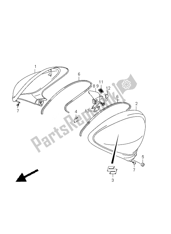 All parts for the Fuel Tank Side Cover of the Suzuki SFV 650A Gladius 2010