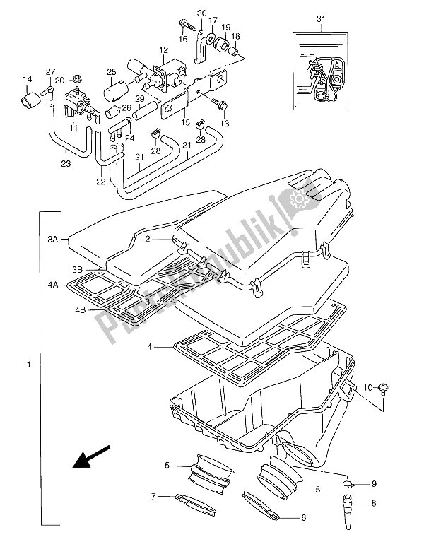 All parts for the Air Cleaner (e22) of the Suzuki RGV 250 1993