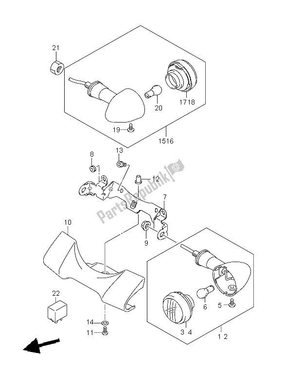 All parts for the Turnsignal Front & Rear Lamp of the Suzuki VL 800C Volusia 2008