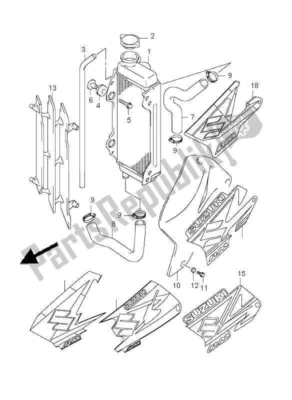 Alle onderdelen voor de Radiator van de Suzuki RM 85 SW LW 2003