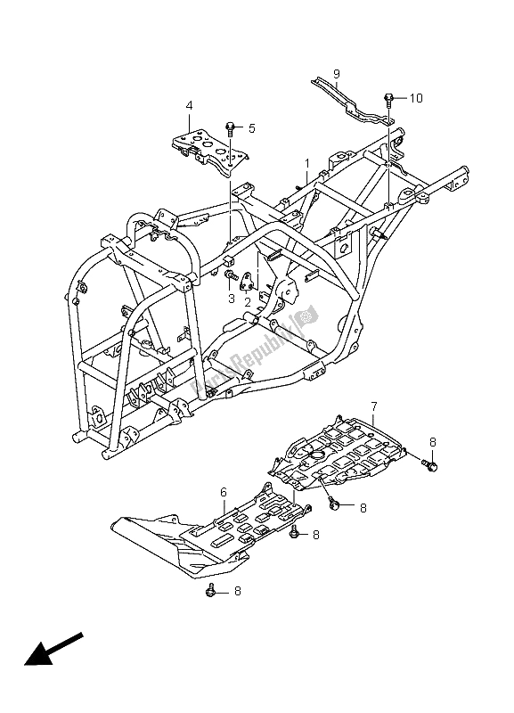 All parts for the Frame of the Suzuki LT A 400F Kingquad 4X4 2009