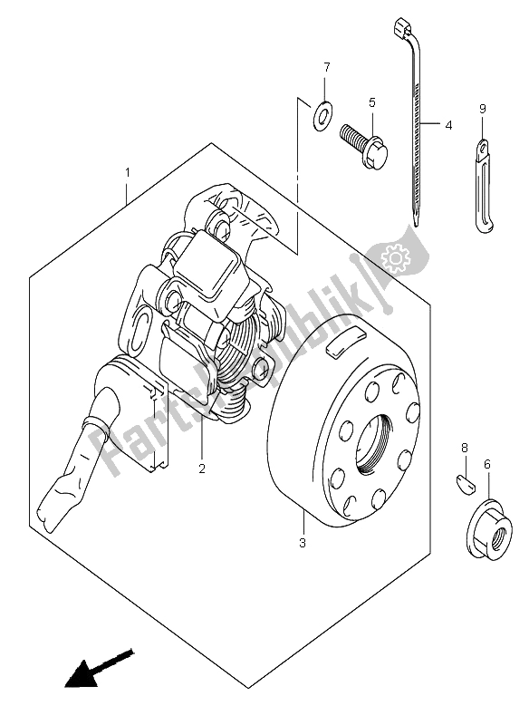 All parts for the Magneto of the Suzuki RM 250 2001