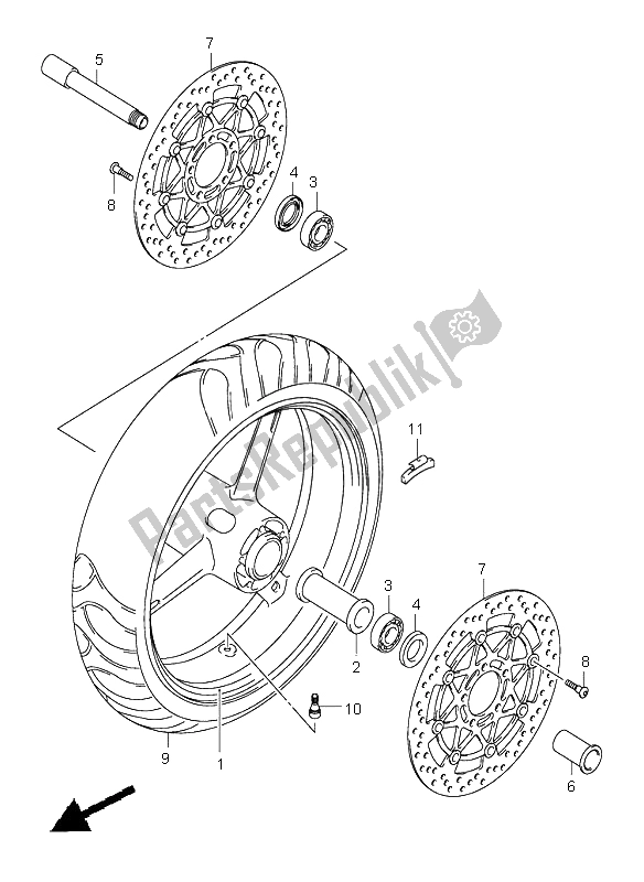 All parts for the Front Wheel of the Suzuki SV 1000 NS 2004