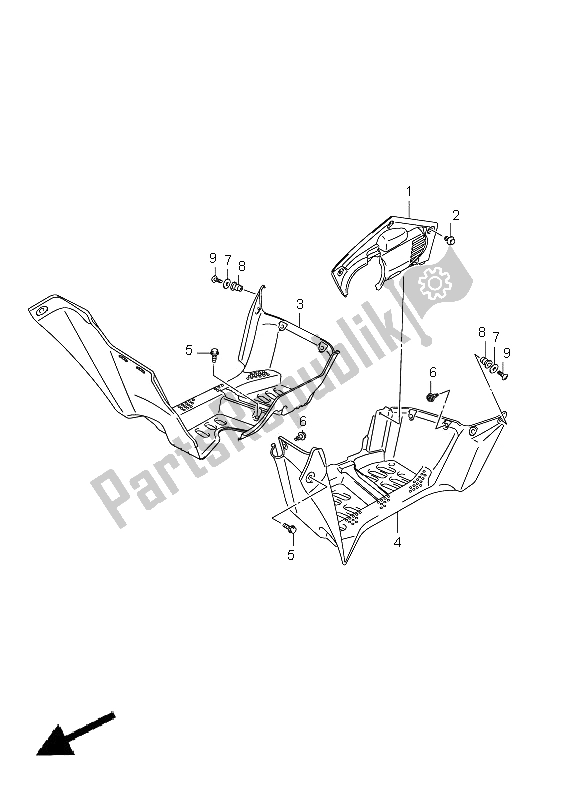 All parts for the Mudguard of the Suzuki LT A 500 XPZ Kingquad AXI 4X4 2009