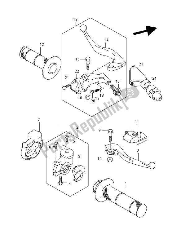 All parts for the Handle Lever of the Suzuki RM 250 2007