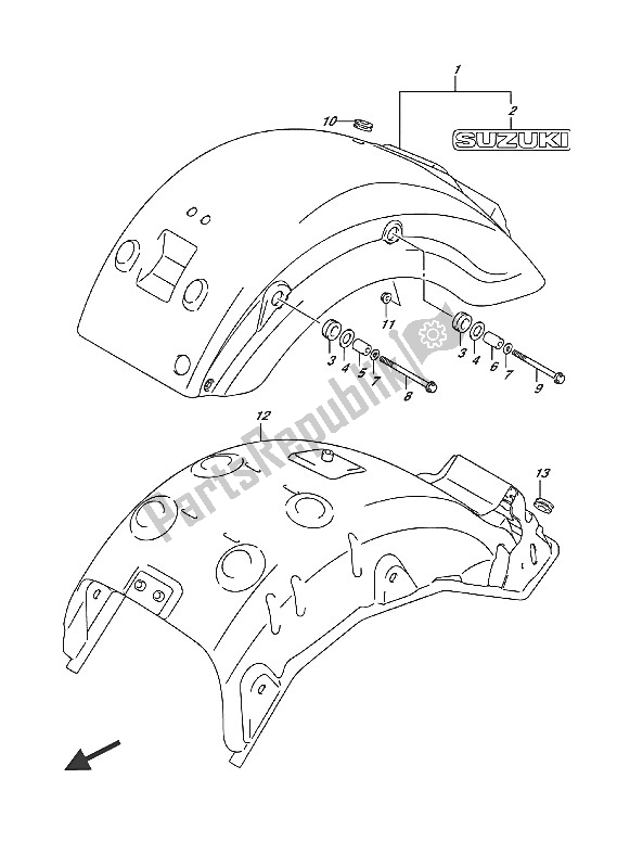 Tutte le parti per il Parafango Posteriore del Suzuki VL 1500 BT Intruder 2016