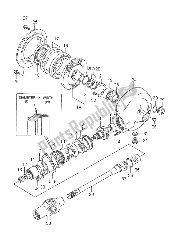 All parts for the Propeller Shaft & Final Drive Gear of the Suzuki VL 1500 Intruder LC 2000