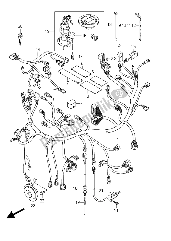 All parts for the Wiring Harness (sfv650a E21) of the Suzuki SFV 650A Gladius 2011