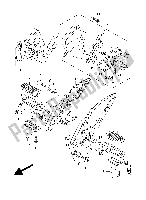 Todas las partes para Reposapiés de Suzuki GSX 1300R Hayabusa 2008