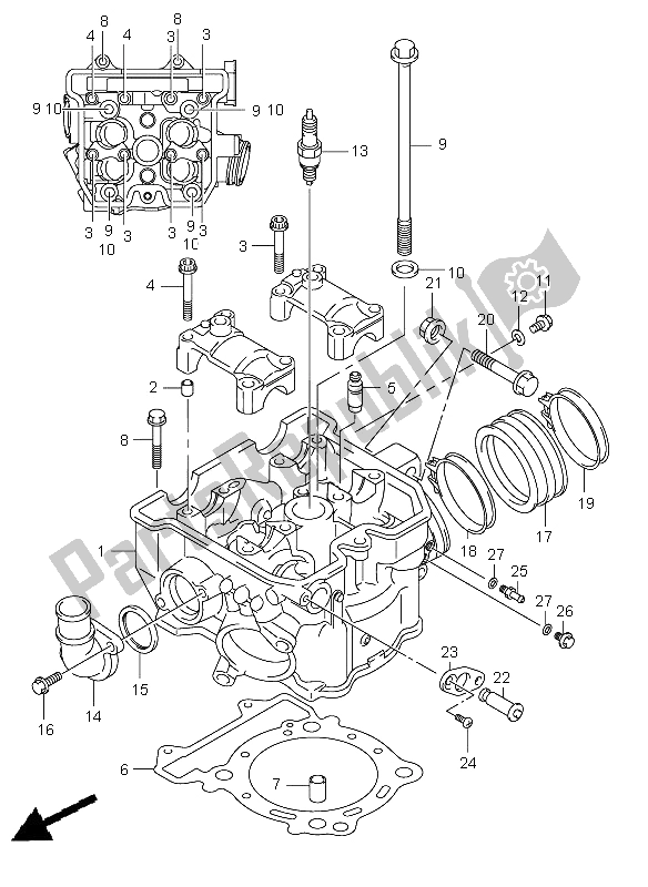 All parts for the Cylinder Head of the Suzuki DR Z 400E 2009