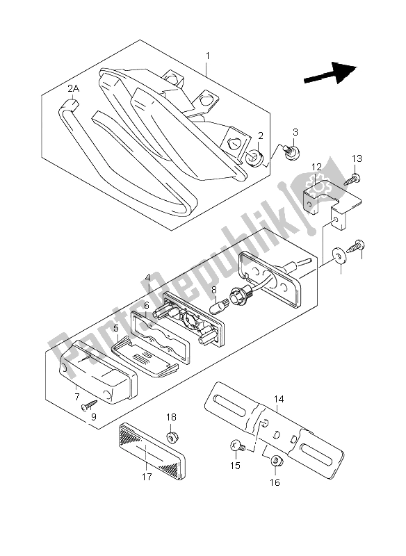 All parts for the Tail Lamp of the Suzuki SV 650 NS 2004