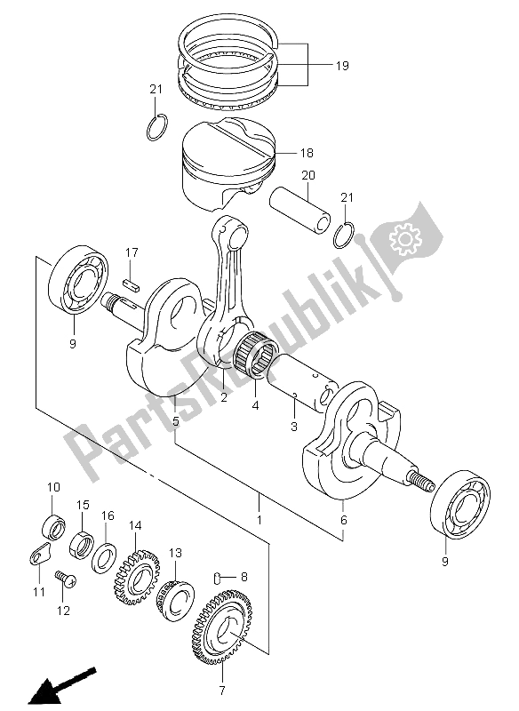 All parts for the Crankshaft of the Suzuki DR Z 400E 2009