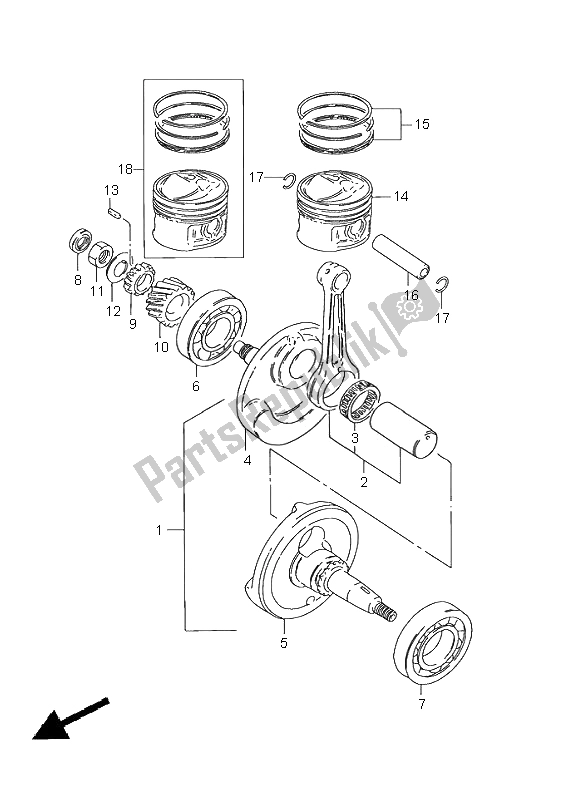 All parts for the Crankshaft of the Suzuki GN 125E 2000