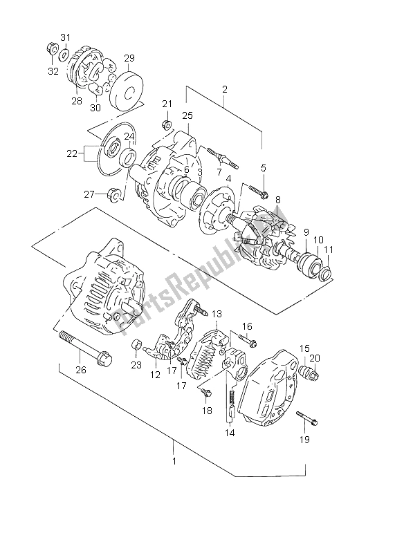 All parts for the Alternator of the Suzuki GSX 750F 2003