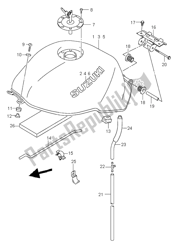 Alle onderdelen voor de Benzinetank van de Suzuki SV 650 NS 2000