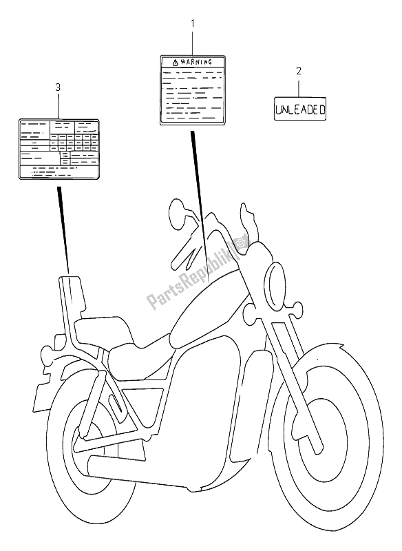 Todas las partes para Etiqueta De Precaución de Suzuki VS 800 Intruder 1996